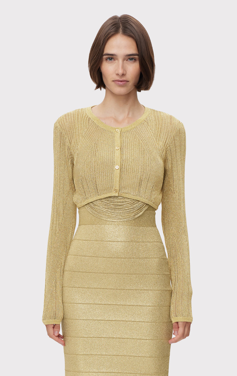 METALLIC CROPPED L/S CARDIGAN