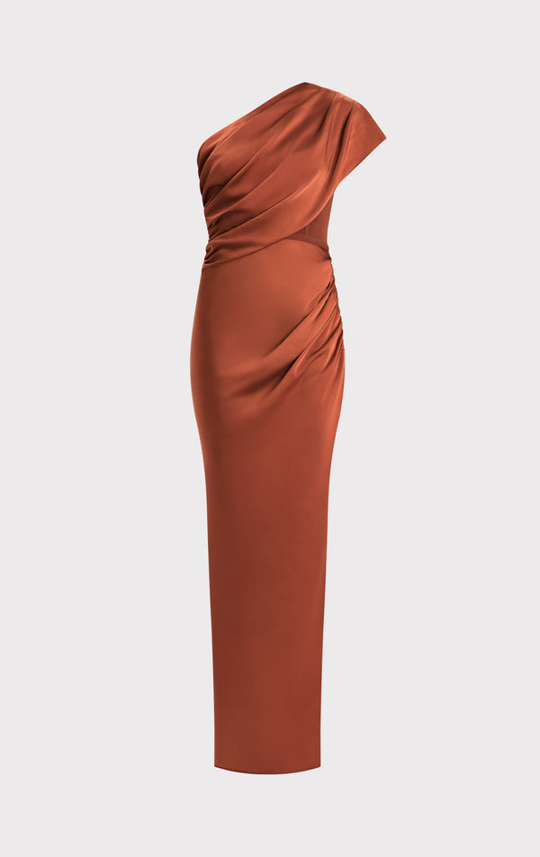 RUCHED WOVEN COMBO S/L GOWN
